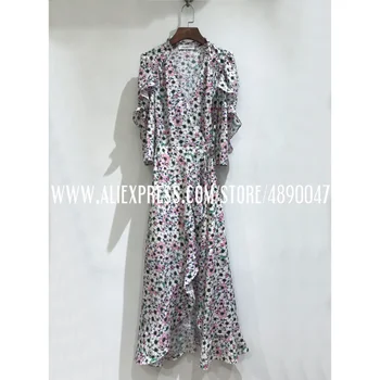 

Ruffled long dress ladies short sleeve summer casual skirt 2020 bohemian printed long dress high quality Wrap dress