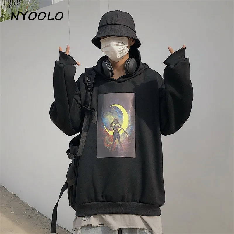 NYOOLO Harajuku аниме Сейлор Мун принт теплые толстовки осень зима с длинным рукавом Свободный пуловер с капюшоном флисовая Толстовка для женщин и мужчин