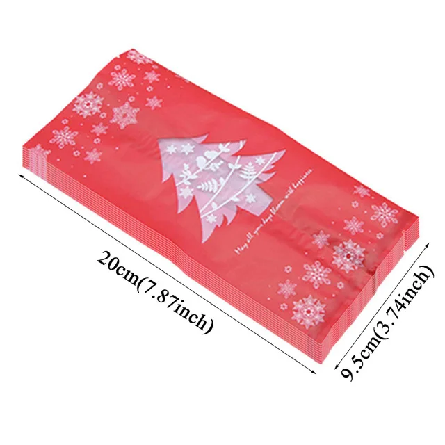 C-50pcs красные/зеленые рождественские подарочные пакеты, коробка для конфет со снежинками, рождественские десертные пакеты для печенья, рождественские украшения для дома - Цвет: red