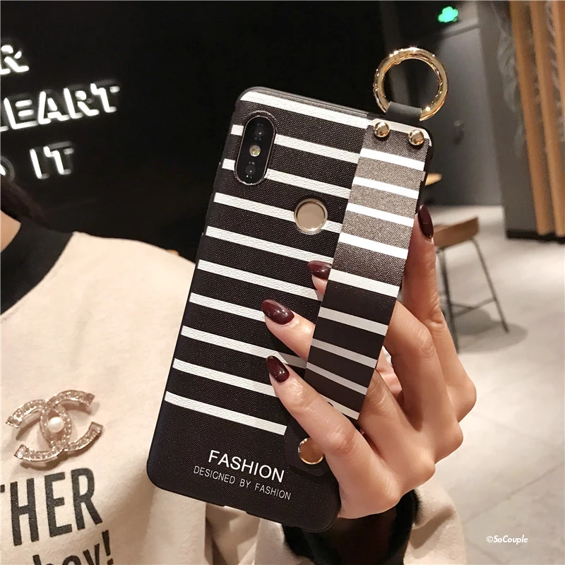 SoCouple For Xiaomi Redmi Note 5 Case Stripe Pattern Soft Silicone Cover Phone Holder Wrist Strap Case For Note 5 5 (3)