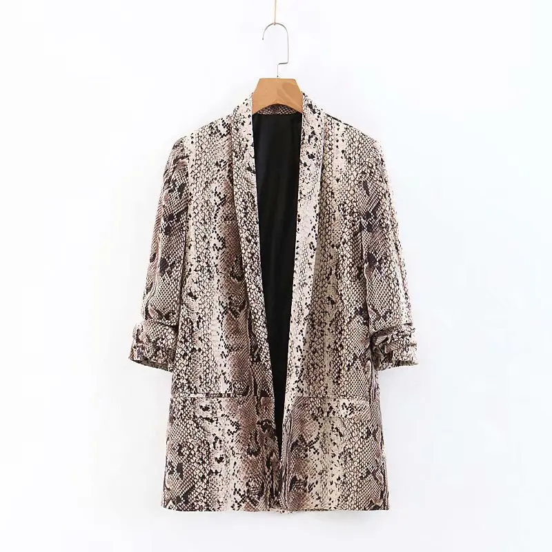 

2019 Spring New Style Western Style Roll Sleeve Design Snakeskin Printed Suit Jacket