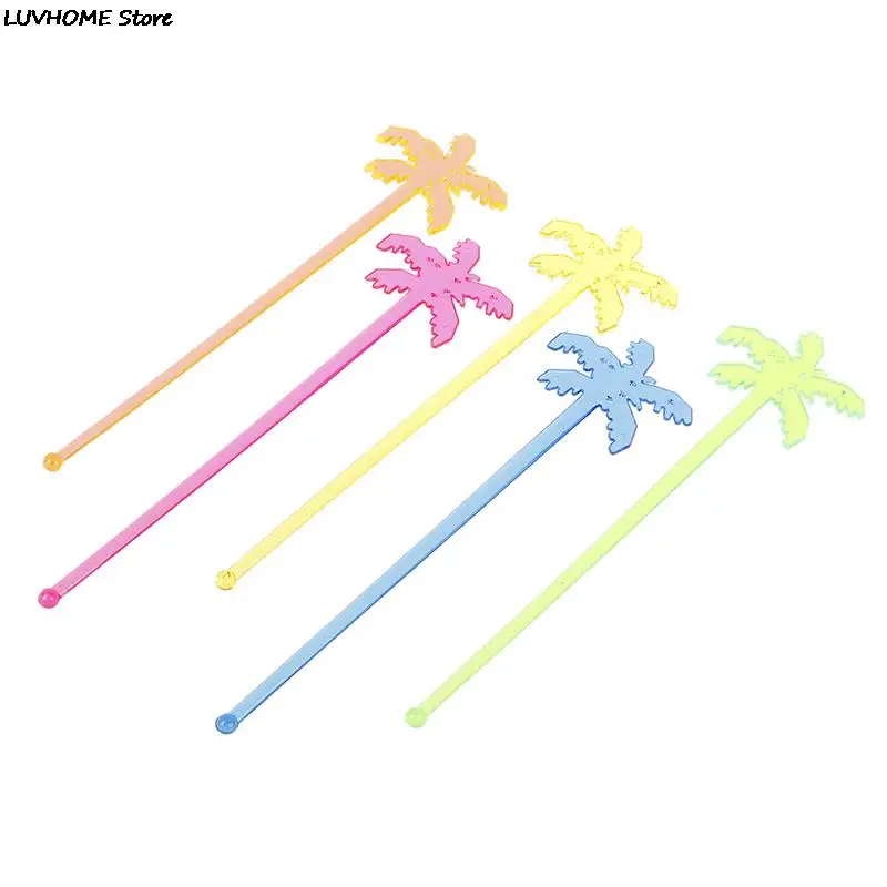 50pcs Coconut Tree Cocktail Swizzle Sticks Drink Stirrer Coffee Muddler Puddler Plastic Night-club Drink/wine Decor