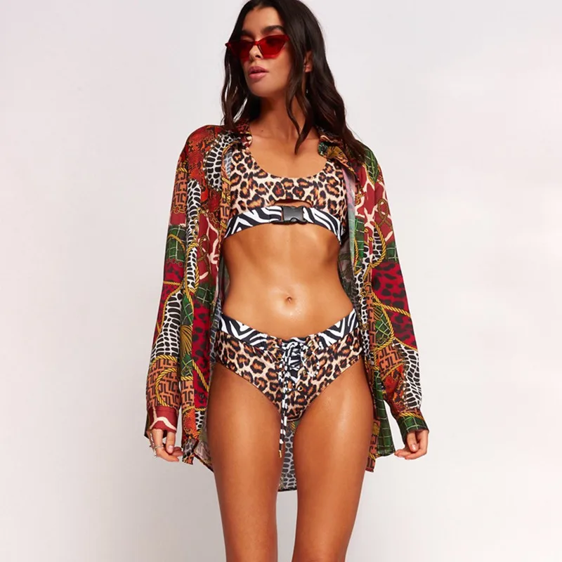 2020 Sexy Bikini Swimwear Women Top Belt Socket Printed Splicing Bathing Suit Push-up Snake Leopard Swimsuit U-Neck Bather Mujer 2020 Sexy Bikini Swimwear Women Top Belt Socket Printed Splicing Bathing Suit Push-up Snake Leopard Swimsuit U-Neck Bather Mujer