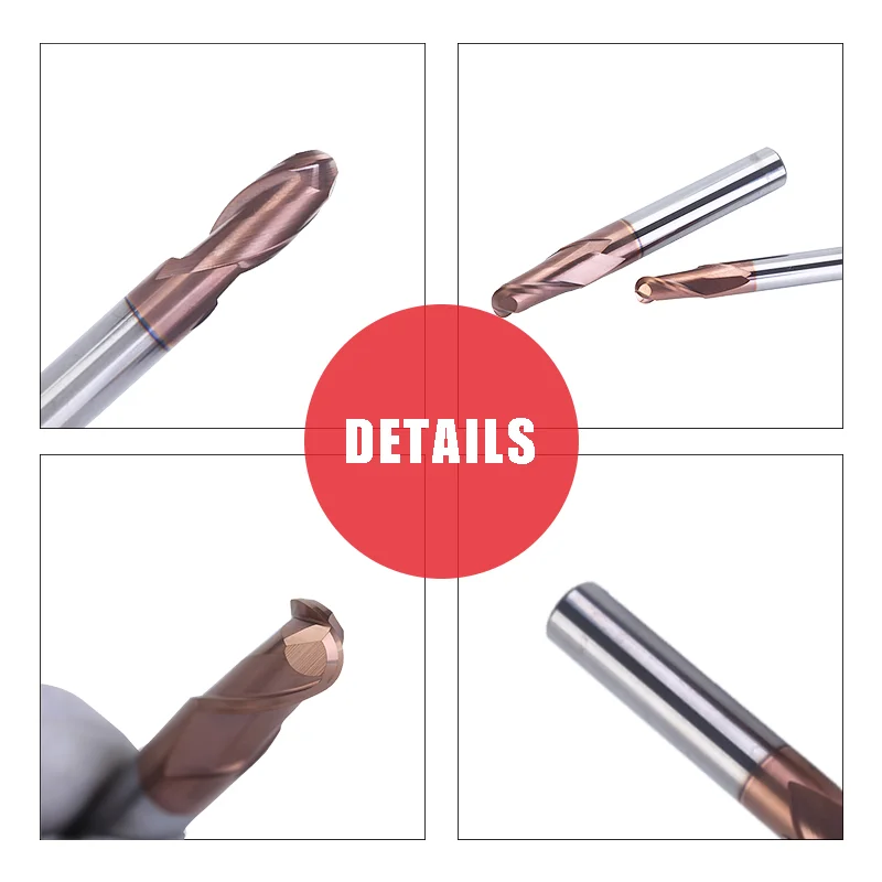 UCHEER 1pc  HRC50 2 Blade Ball Nose End Mill 8/10/12/16/20mm Tungsten Steel Milling Cutter CNC Tool Alloy Coating