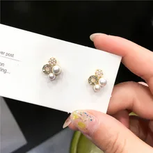 Новинка, Южная Корея, модные маленькие универсальные повседневные серьги с кристаллами и жемчугом, нежные сказочные женские серьги, элегантные ювелирные изделия