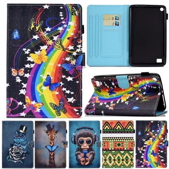 

Cover For Amazon Kindle Fire7 Fire 7 Cartoon Leather Stand Case For Coque Amazon Fire 7 Fire7 2015 2017 2019 Tablet Covers Cases