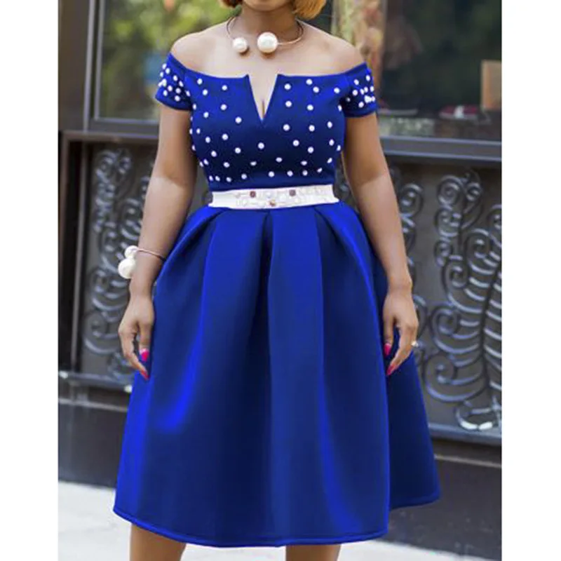 2021 Bubble Bead Sexy One-shoulder Women Fashion Dress Short Sleeve Elegant Office Ladies Work Wear Modest Classy Female Vestido