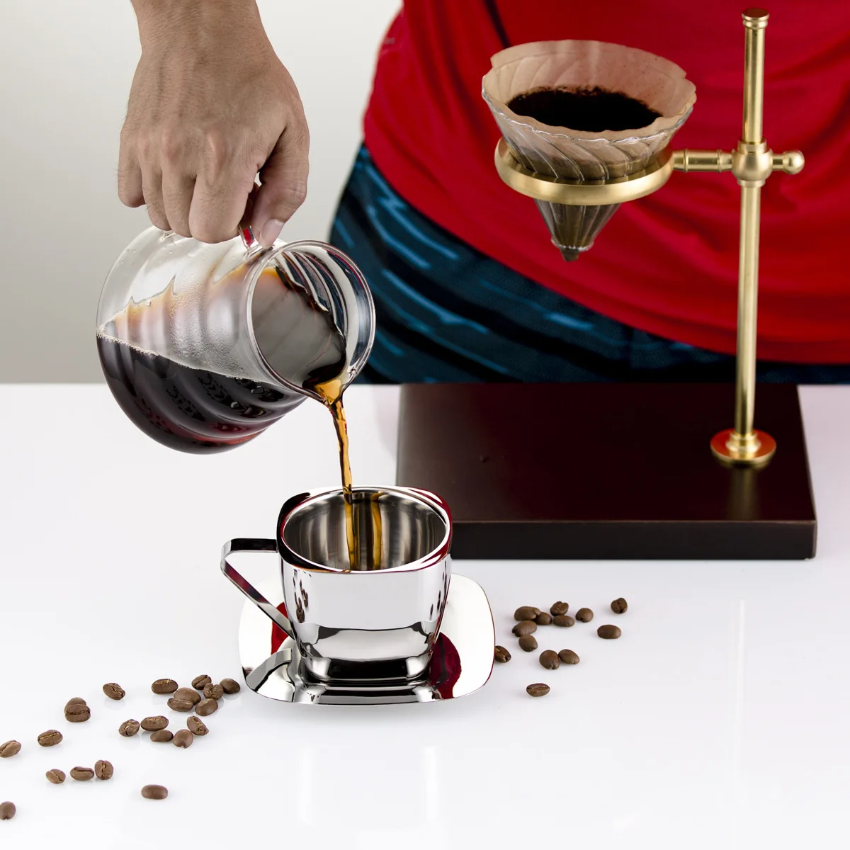 Нержавеющая сталь кофе комплект из чашки и блюдца термостойкие двухслойные бытовые кафе простые креативные квадратные молочные чай Эспрессо кружки