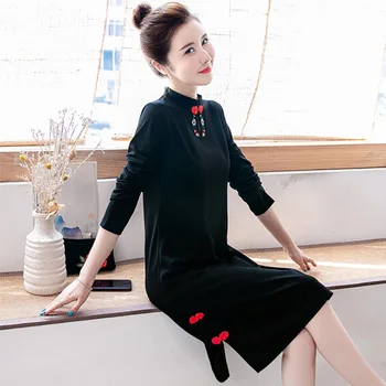 

2020 Traditional Chinese Wedding Dresses for Women Black Red China Dress Elegant Party Cheongsams Dress Qipao Short Qi Pao Dress