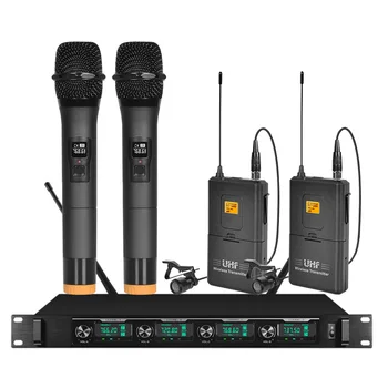 

Professional wireless microphone system with two handheld lavalier microphones wireless card connection OK microphone
