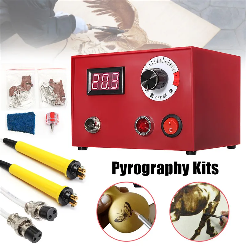 

New 50W Digital Multifunction Pyrography Machine Gourd Wood Pyrography Crafts with 2Pcs Solder Pens for DIY Craft Working Tool
