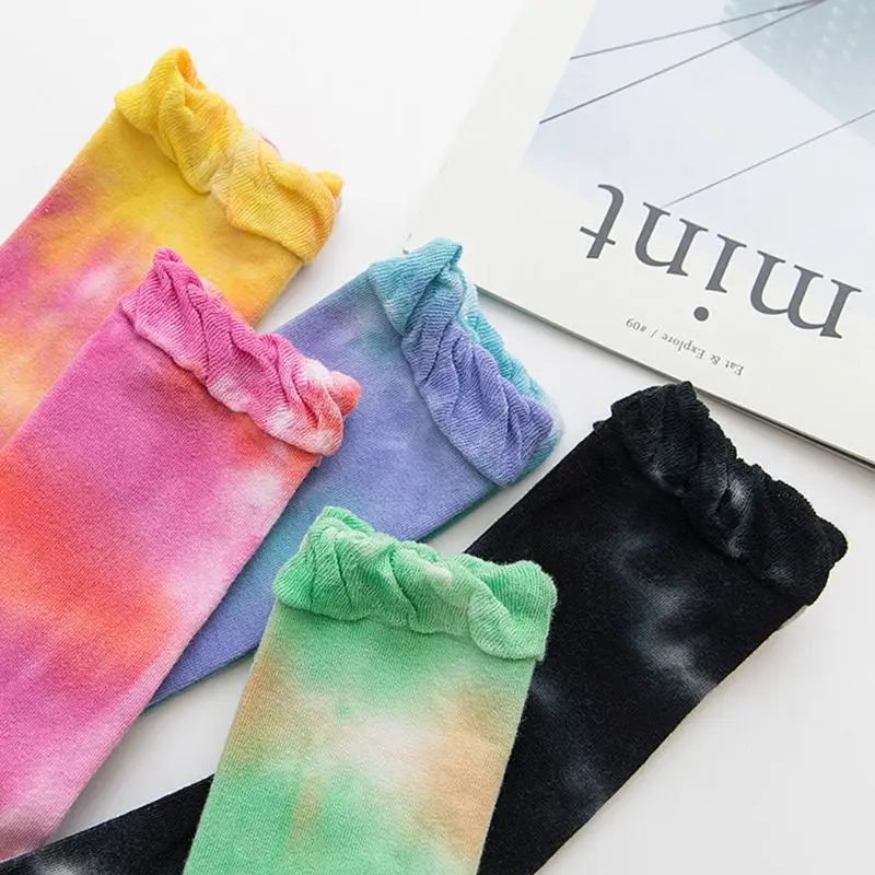 5 пар, женские хлопковые носки, галстук-краска, градиентный Радужный пузырчатый манжет, чулочно-носочные изделия AXYD