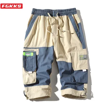 

FGKKS Brand Men Trend Casual Pants Men's Print Straight Cargo Pants High Street Drawstring Calf-Length Pants Male Clothing