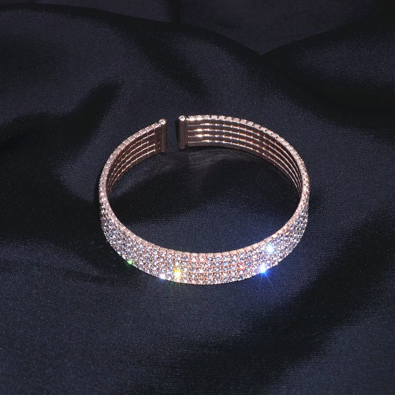 Модный Элегантный разомкнутый браслет на запястье и браслет для женщин Подвеска золотистого цвета Кристальные регулируемые браслеты Романтические свадебные украшения