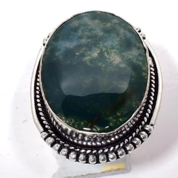 

Genuine Moss Agate Ring Silver Overlay over Copper , Hand Made Women Jewelry gift , Size: 8.75