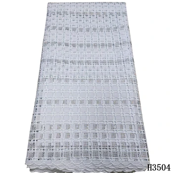 

Latest African laces 2020 high quality White Swiss Voile Cotton lace fabric Swiss lace fabric with Stones for Party Dress HJ3504