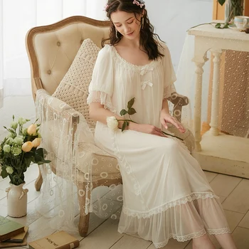 

Ladies Nightgowns Nightdress Cute Victorian Lounge Sleepwear Women's Vintage Dress Square Neck Princess Sleepshirts Vintage