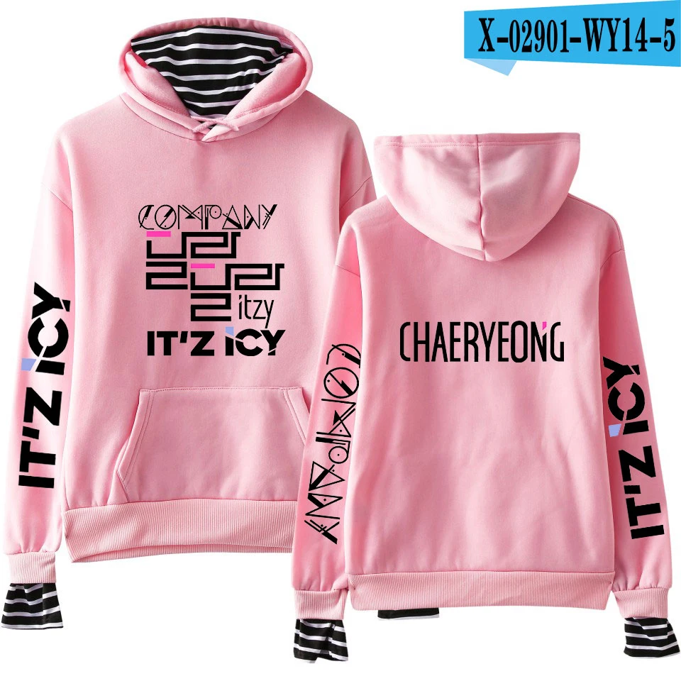 LUCKYFRIDAY популярный ITZY полосатый капюшон пэчворк длинный рукав толстовка с капюшоном Женский черный Kpop Harajuku Повседневная Толстовка - Цвет: Pink