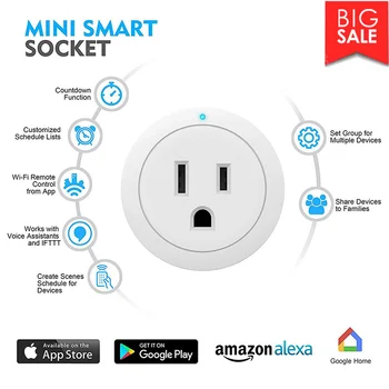 

Mini Remote Control Timer Switch WiFi Smart Power Socket Wifi Smart Socket Outlet Works with Amazon Alexa Google Home US Plug