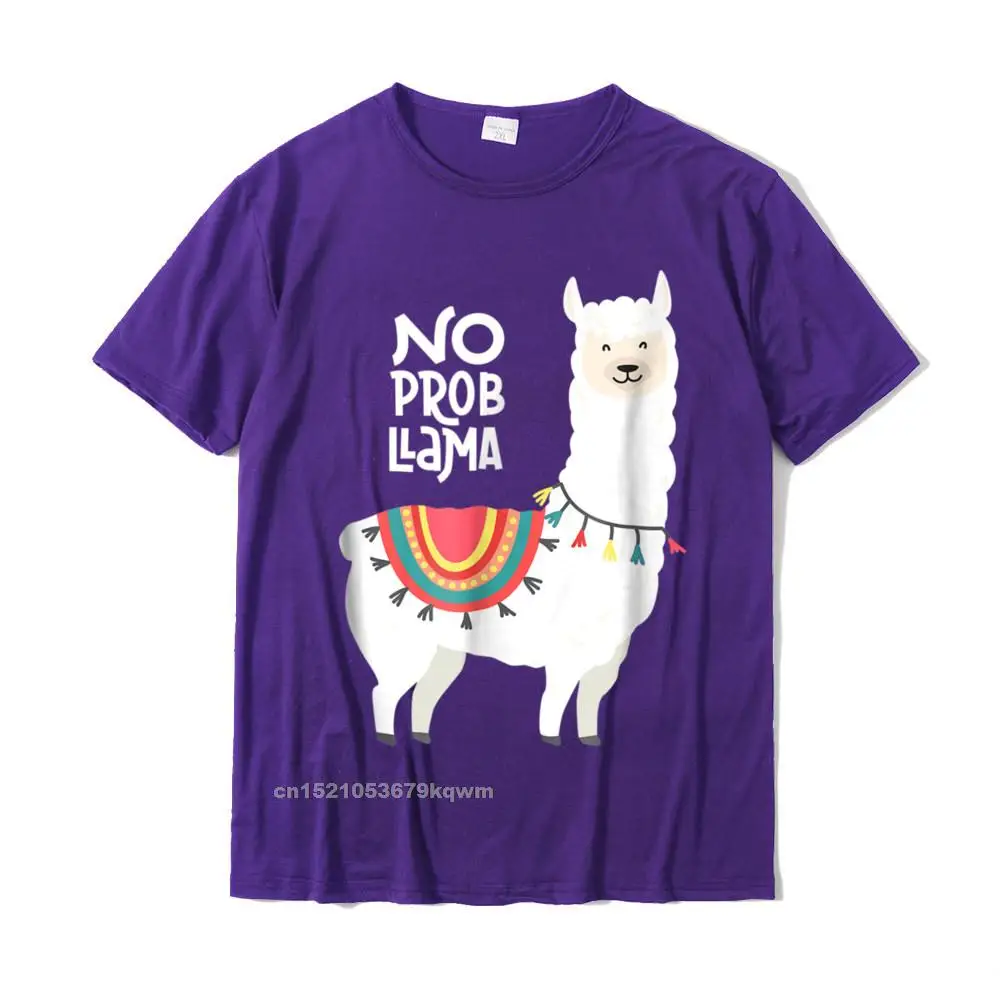 Classic Cotton Tops Shirts for Men Printed On T-Shirt Gift Brand Round Collar Tops Tees Short Sleeve Free Shipping Cute quot No Prob Llama quot Llama Funny Tshirt__4460 purple