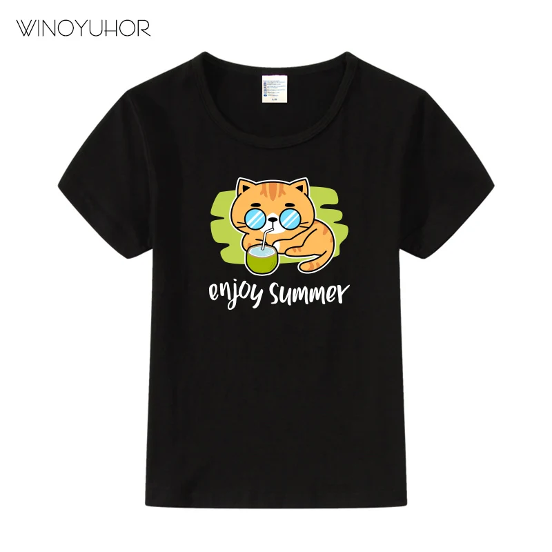 

Enjoy Summer Cute Cat Printed T-Shirt Children Cartoon Anime T Shirt Toddler Baby Short Sleeves Tshirt Boy Girls Tops
