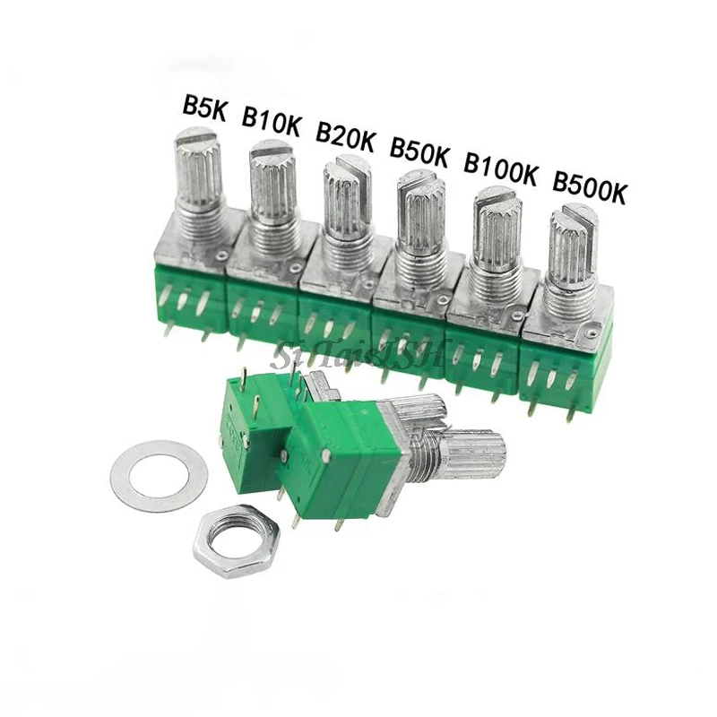 Audio Potentiometer 5pcs RV097NS 5K 10K 20K 50K 100K 500K with switch 5pin shaft 15mm amplifier sealing