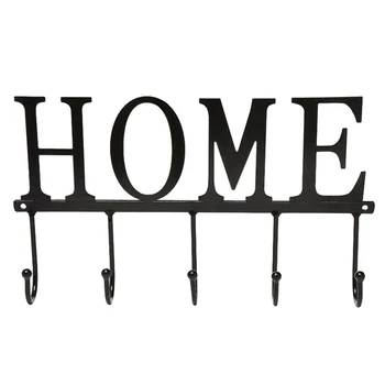 

Letters Home Kitchen Bathroom Wall Mounted Iron Art Rustproof 5 Hooks Saving Space Towel Holder Hanger Decoration Large Rack