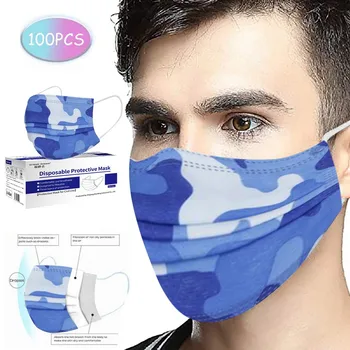 

100Pc Disposable Maeksek For Fscse Camouflage Non-Woven 3 Layer Fscse Maeksek For Germ Protection For Adults Scarf Flag Bandana