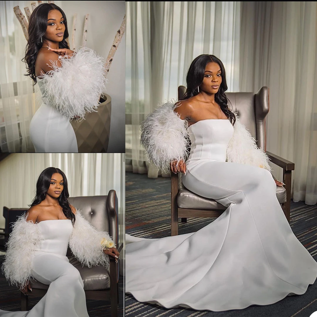 Elegant Mermaid Wedding Dress Feather 