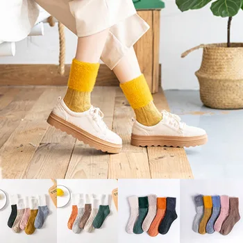 

KANCOOLD 5PC Women Socks New Fashion Cotton Blend Tube Solid Color Thick Wool Sock Pile Casual Happy Funny Socks Dec26