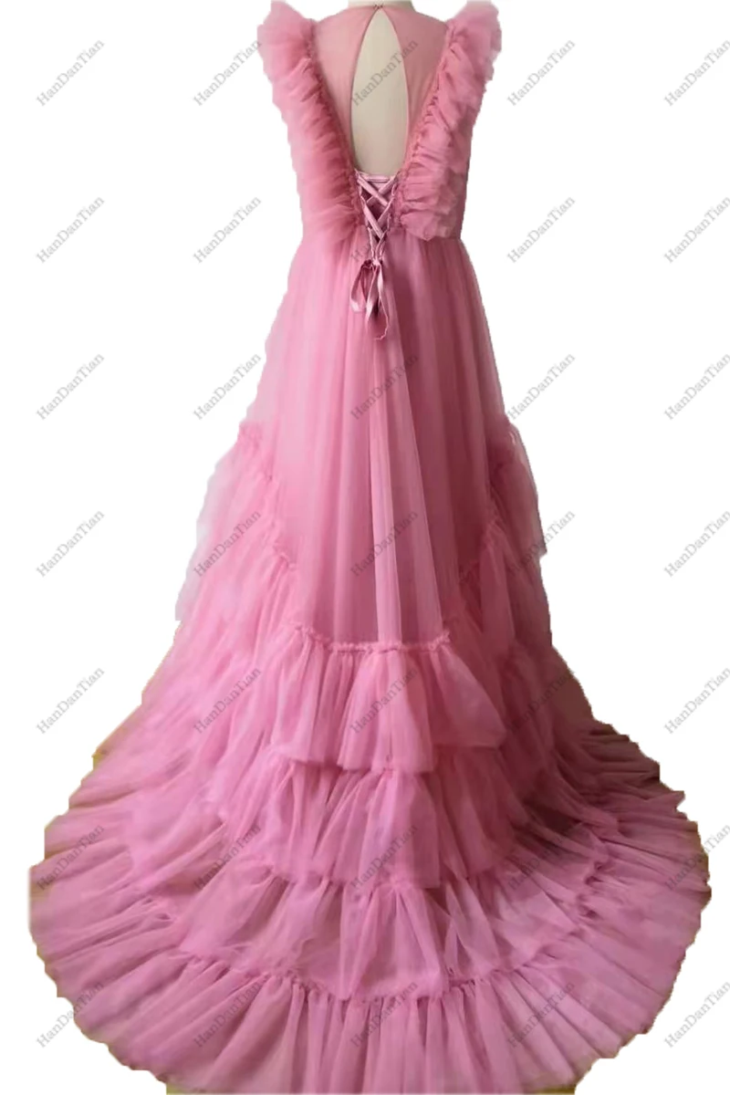 2021 Women's Sexy Fluffy Tulle Ruffled Morning Gown Bathrobe for Birthday and Maternity Photo Shoots