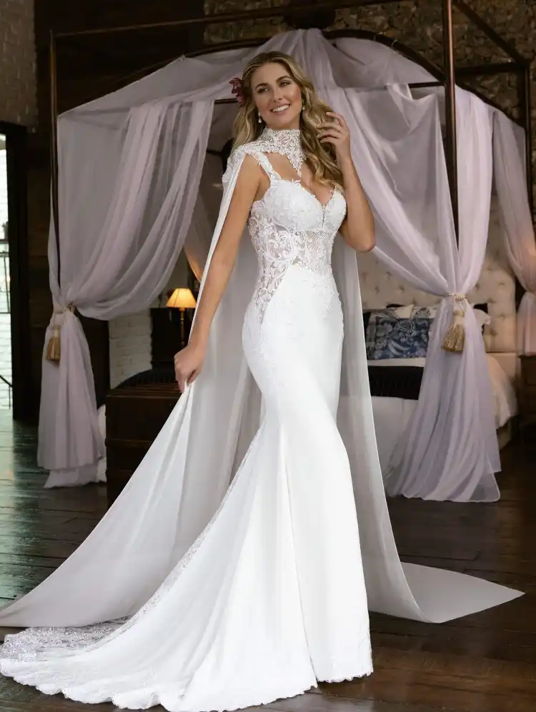 vestido de noiva sereia com capa