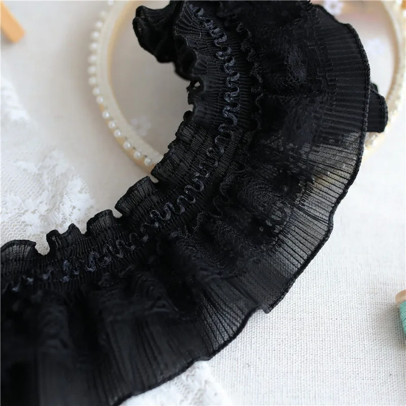 Lace Fabric Chiffon Lace Fabric 8CM Wide Chiffon Stretch Lace Needlework Elastic Ruffle Trim Ribbon Frills Collar Fringe For Sewing Apparel Fabric