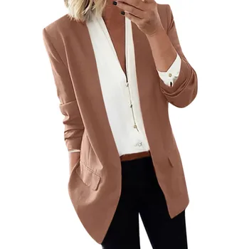 

New Autumn Elegant Pockets Blazer Long Sleeve OL Coat Outerwear Pocket Office Slim Small Suit Jacket