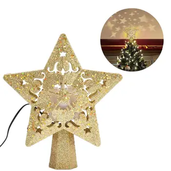 

Christmas Tree Top Topper Hollow Rotating 3D Glitter Star Projector Lamp Christmas Treetop Ornament Home Decoration