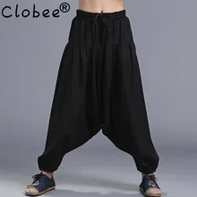 Модные мужские весенние осенние льняные Хлопковые Штаны-шаровары, мужские уютные штаны с эластичной талией размера плюс, свободная юбка-брюки K262