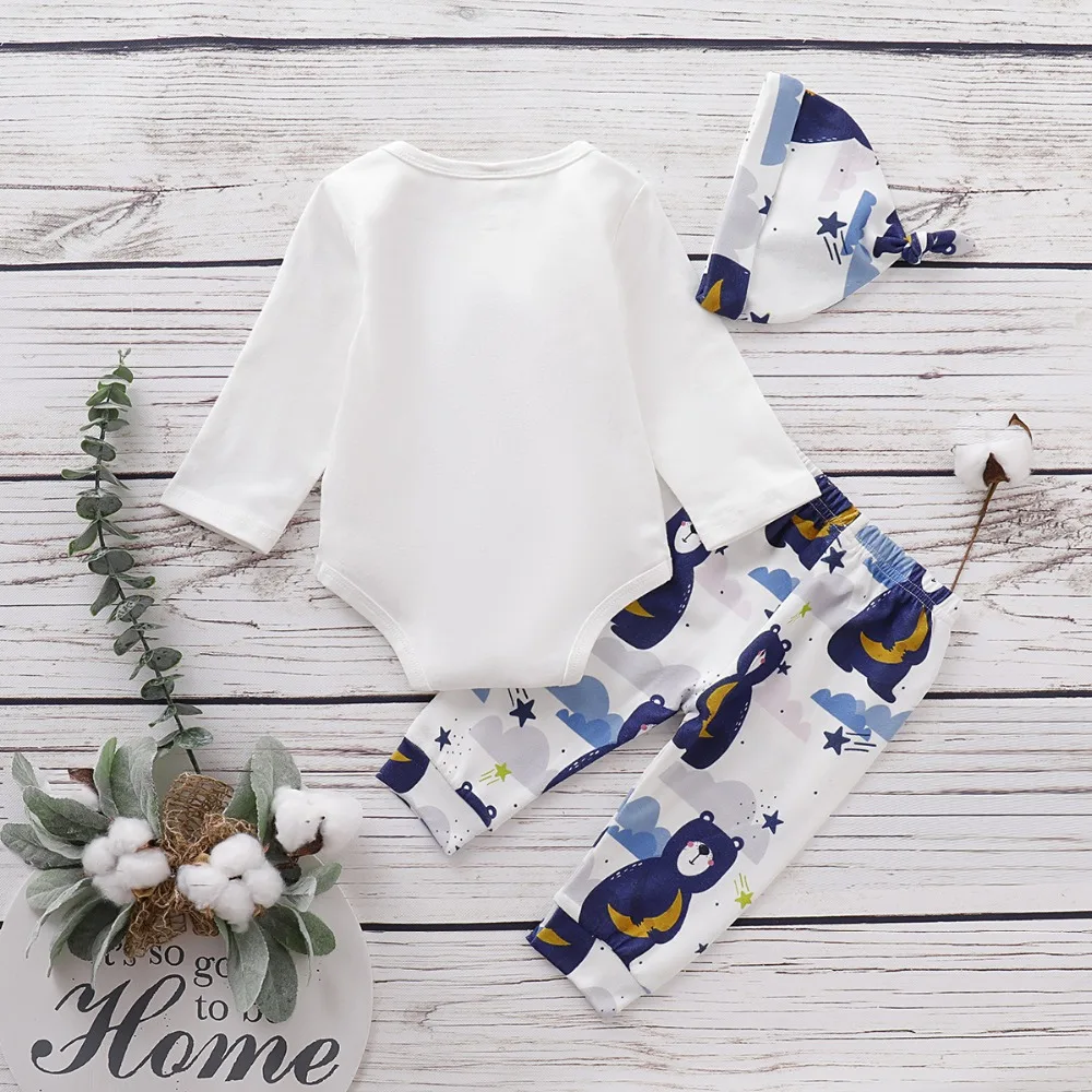 Pretty Newborn Baby Girl Clothes Sets Long Sleeve Romper+Pants+Hat 3Pcs Autumn Baby Girl Cotton Outfits