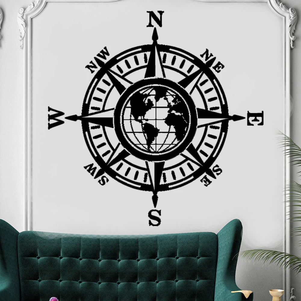 Map of World Compass Vinyl Wall Stickers Mural Removable Globe Earth For  Bedroom Livingroom Decals Art Wallpaper Decor DW10896