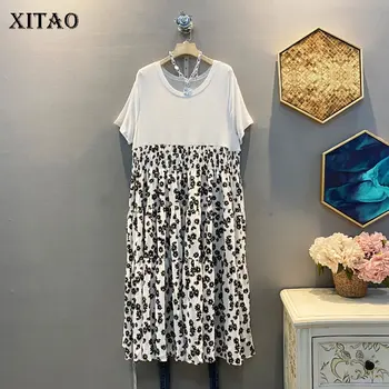 

XITAO Patchwork Print Pattern Dress Fashion New Women Pullover Small Fresh Pleated 2020 Summer Minority Style Dress DMY4545