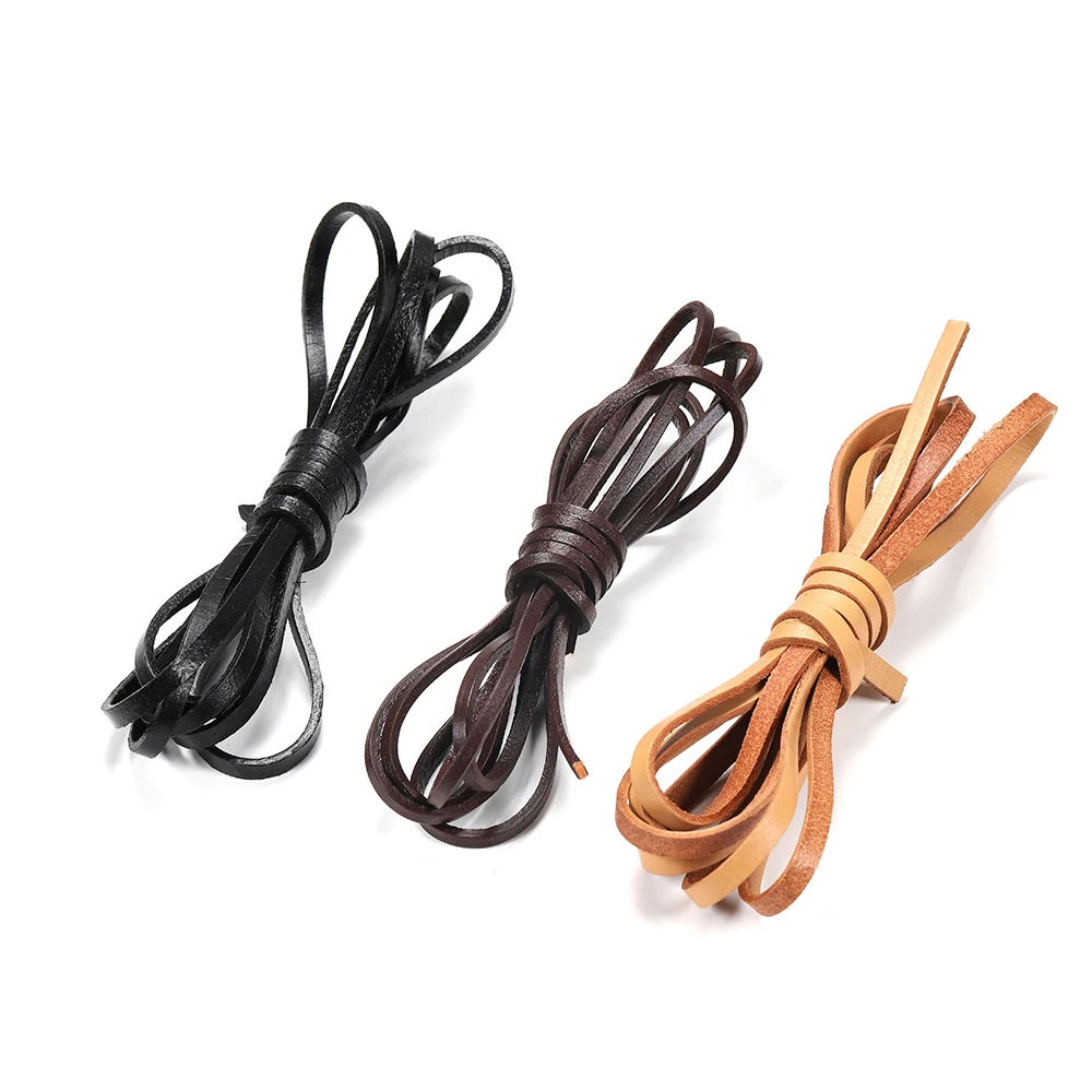 

2M/lot Dark brown khaki Black Width Flat Genuine Cow Leather Strap Cord Rope Bracelet Findings For DIY Jewelry Making Supplier