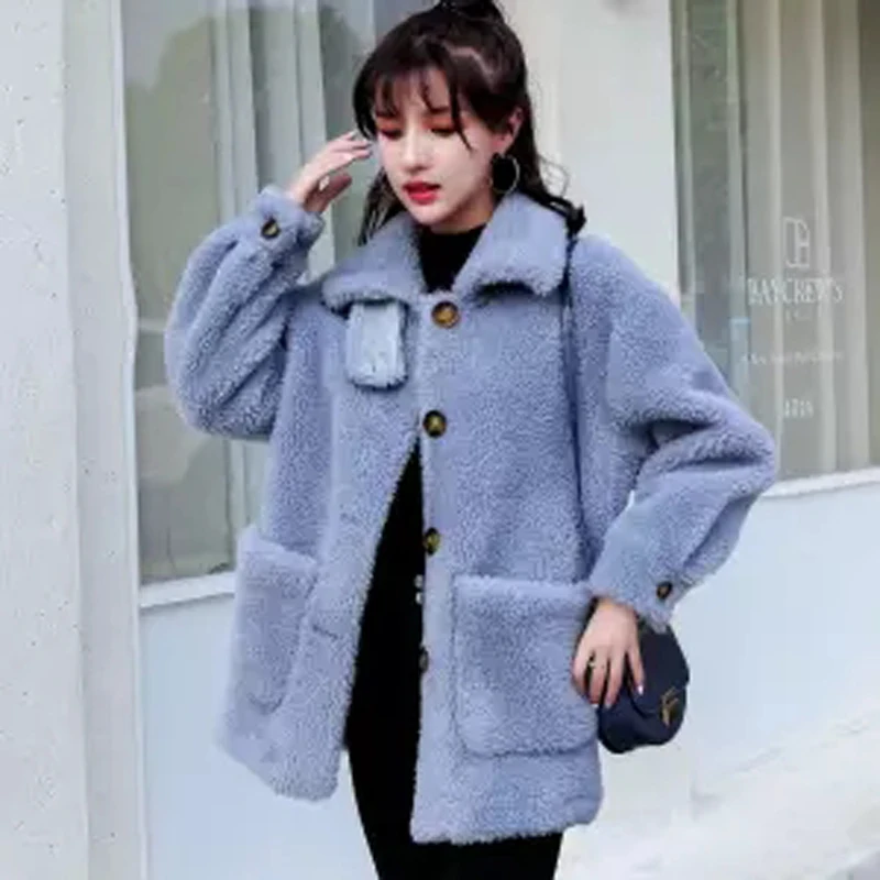 Heydress зимняя оторочка из овечьей шерсти куртка Женский белый гранулированный шерсть утепленная теплая Женская одежда свободный карман пальто