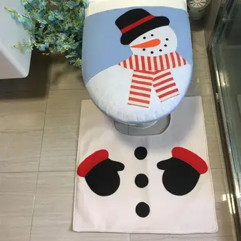 

2PCS Christmas Bathroom Mat Set Snowman Designed Including Toilet Seat Cover Toilet Rug for Bathroom