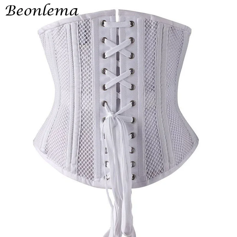 Women's steampunk underbust corset Steel boned Gothic White Bustiers Waist trainer Modeling straps Bodice