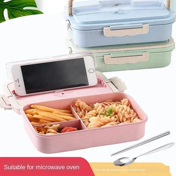 

Student Heated Lunch Box Picnic Food Container Sealed with Spoons Chopsticks 3 Split Layers Food Lunch Box