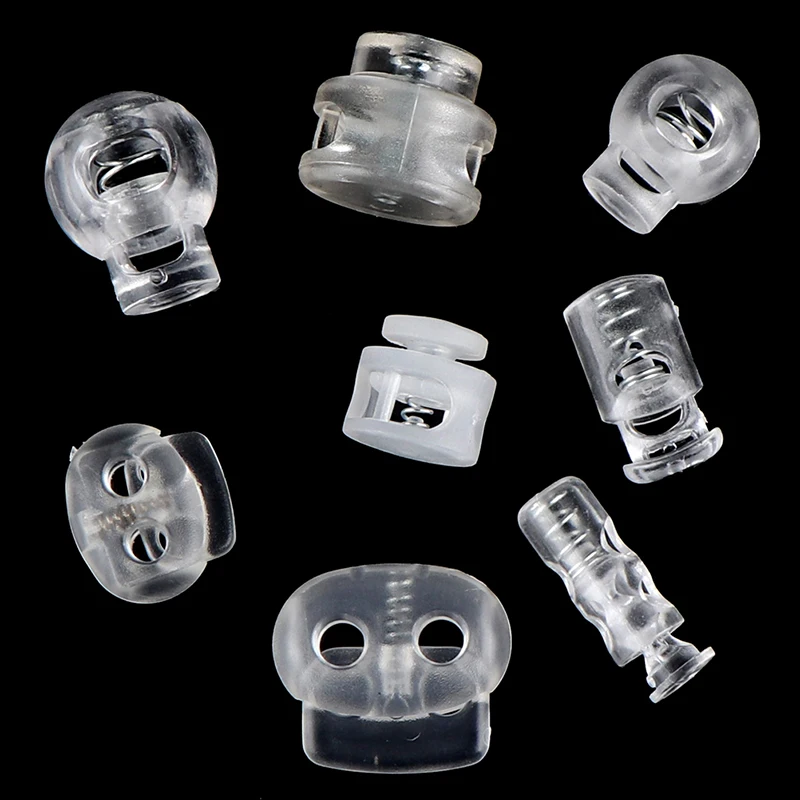 

Plastic Cord Locks Stopper Cord Ends Toggles Clip Buckle Transparent Clear Frost Shoelace Sportswear DIY Bag Accessories 10pcs