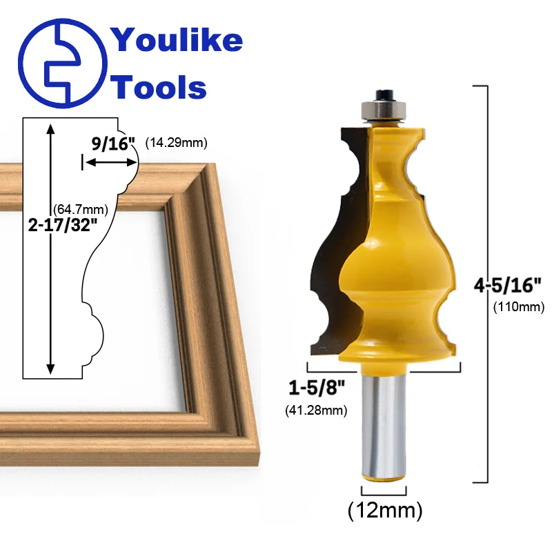 1/2" 12mm Shank Large Elegant Picture Frame Molding Router Bit Door