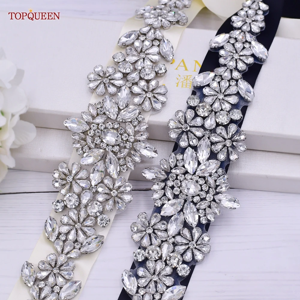 TOPQUEEN Luxury Wedding Belts with Rhinestones Bridesmaid Wedding Dress