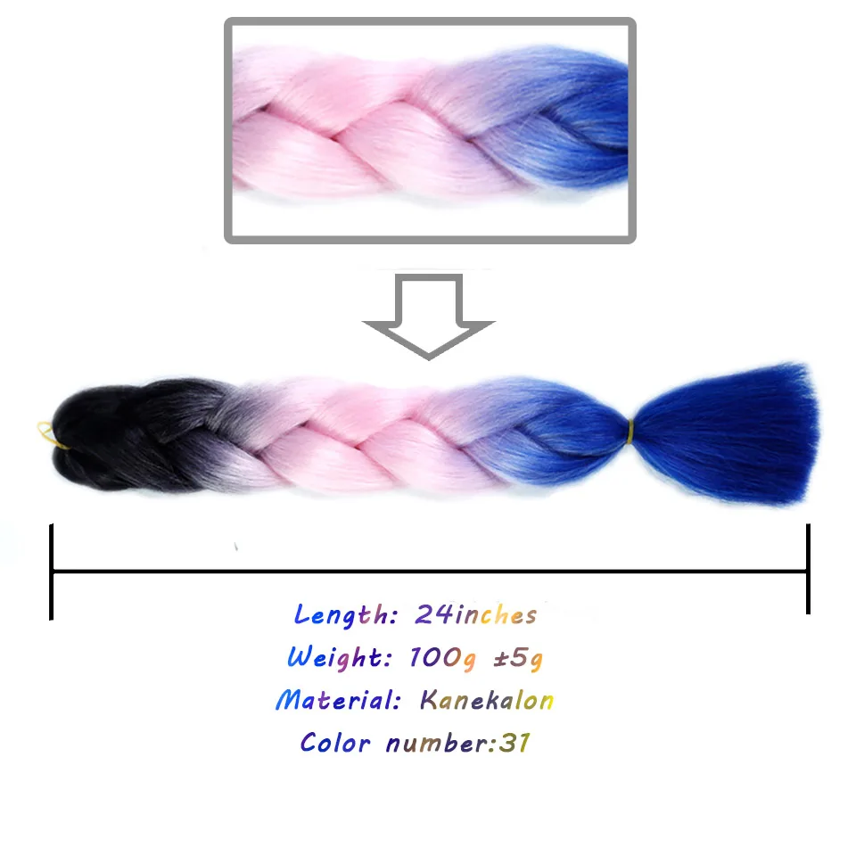 Волосы, одна штука, 24 дюйма, синтетические косички, волосы из теплового волокна, косички, 100 г/шт., чистый цвет, крючком, огромные косички, аксессуары для волос - Цвет: T1B/33