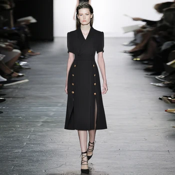 

Gedivoen Summer Fashion Runway Designer Solid Short Dress Women Short Sleeve Button Split Modern Office Lady Dresses