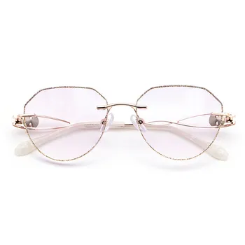 

Fashion Retro Metal Anti-Blue Light Large Frame Flat Mirror Men And Women Polygonal Frameless Cut Edge Glasses Frame